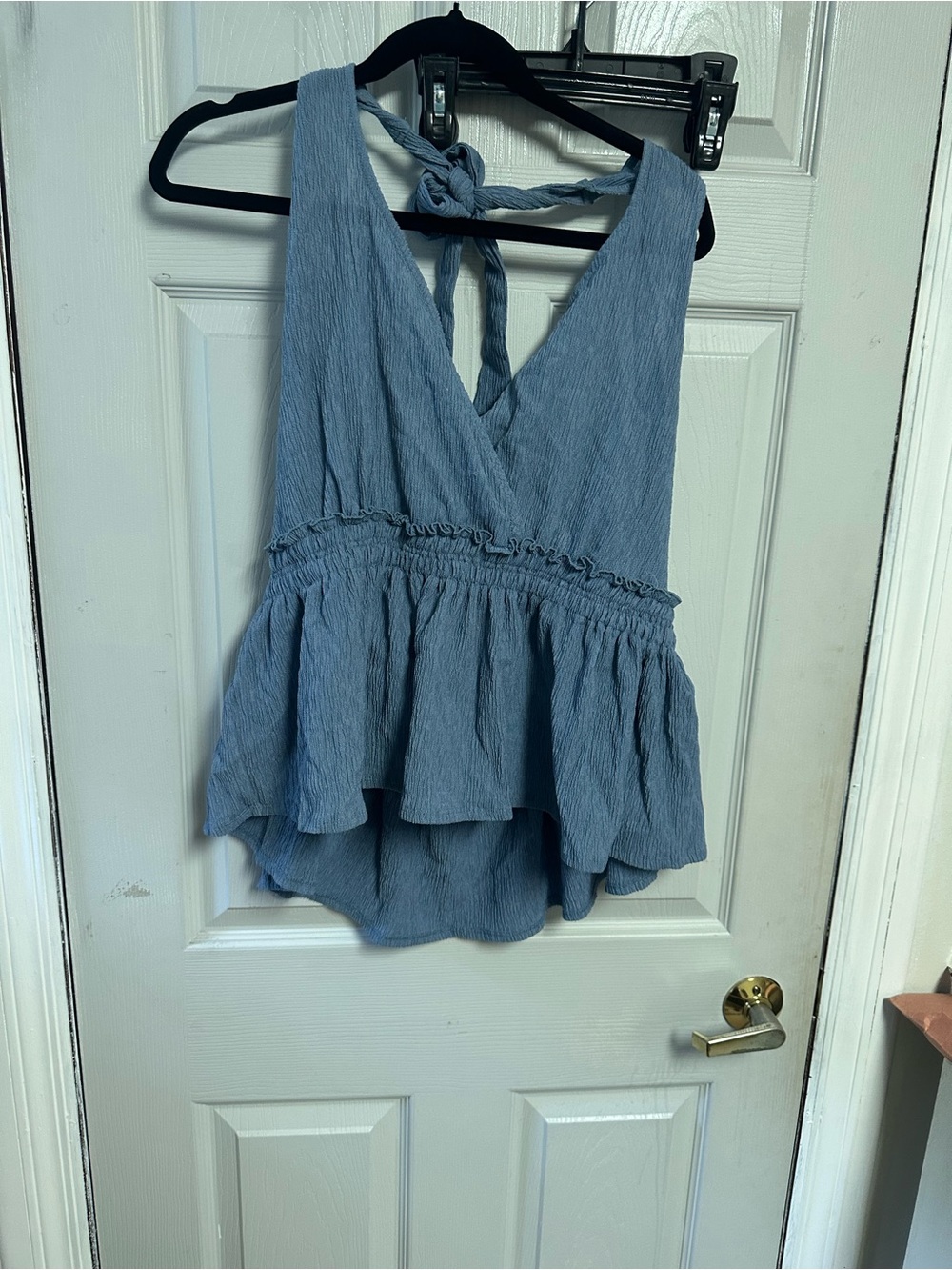 Express Light Blue Sleeveless Tie-Back Peplum Camisole